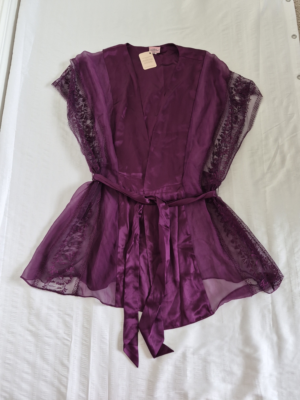 Agent Provocateur Purple 100% Silk Lace Short Kimono Robe Cover-Up NWT M/L